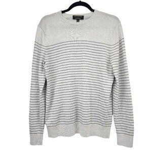 BANANA‎ REPUBLIC 100% Merino Wool Striped Gray/Black Crewneck Sweater Size  M